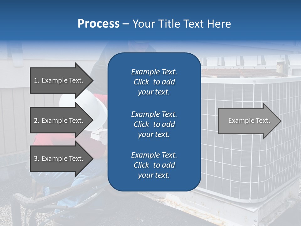 Two Workers On The Roof Of A Building Working On The Air Conditioning Unit. PowerPoint Template