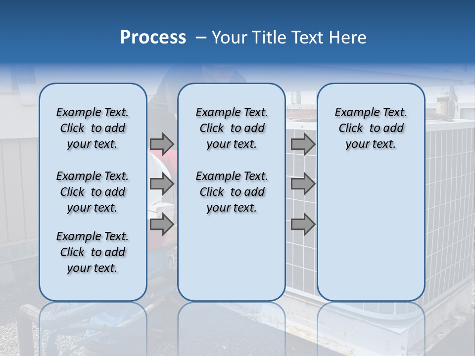Two Workers On The Roof Of A Building Working On The Air Conditioning Unit. PowerPoint Template