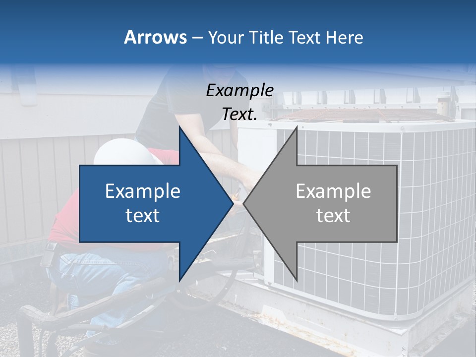 Two Workers On The Roof Of A Building Working On The Air Conditioning Unit. PowerPoint Template