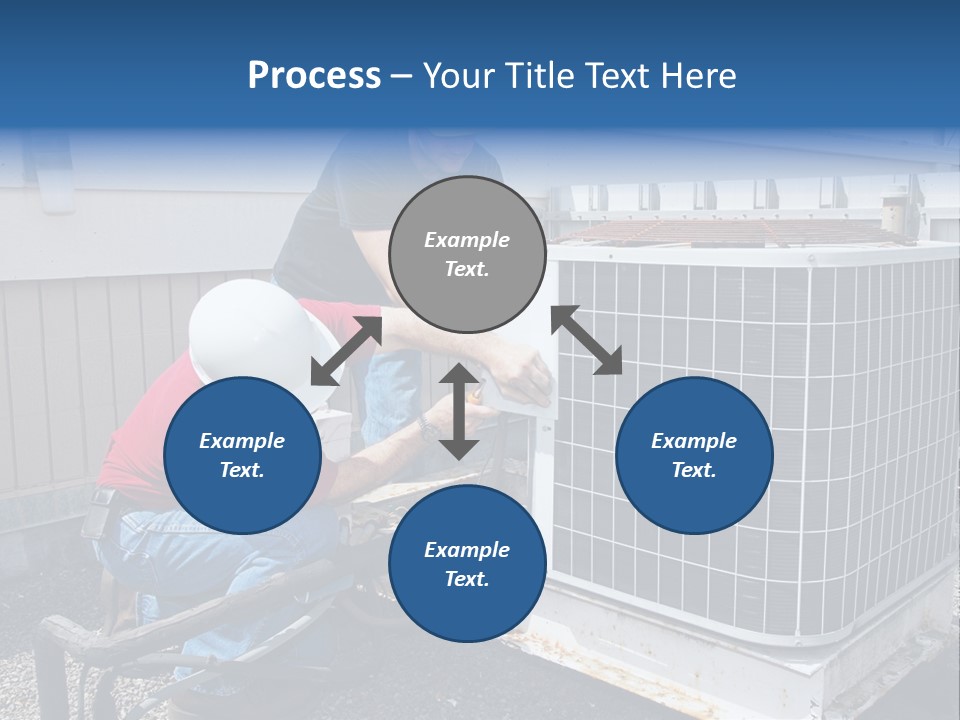 Two Workers On The Roof Of A Building Working On The Air Conditioning Unit. PowerPoint Template