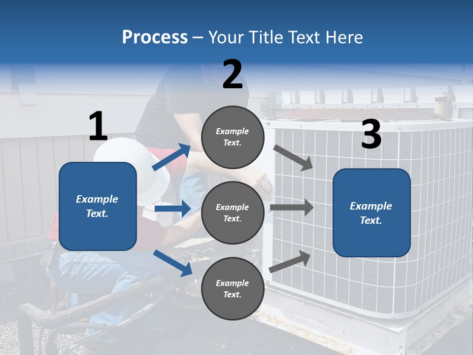 Two Workers On The Roof Of A Building Working On The Air Conditioning Unit. PowerPoint Template