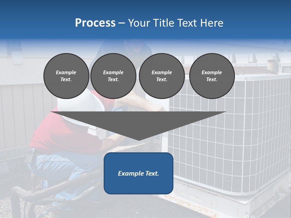 Two Workers On The Roof Of A Building Working On The Air Conditioning Unit. PowerPoint Template