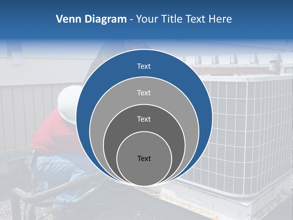 Two Workers On The Roof Of A Building Working On The Air Conditioning Unit. PowerPoint Template