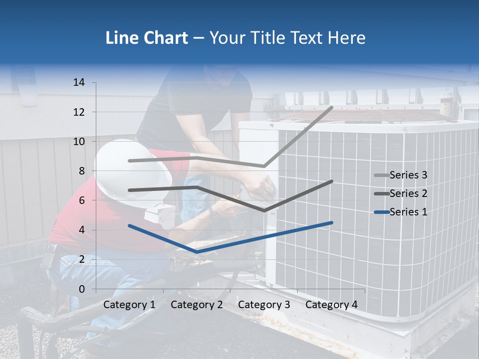 Two Workers On The Roof Of A Building Working On The Air Conditioning Unit. PowerPoint Template