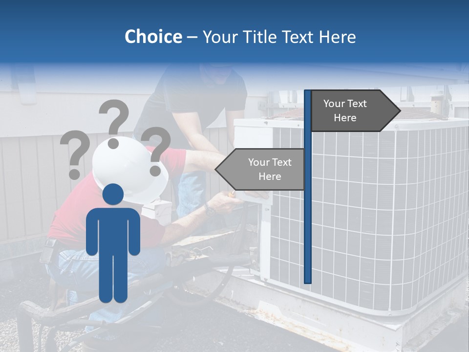 Two Workers On The Roof Of A Building Working On The Air Conditioning Unit. PowerPoint Template