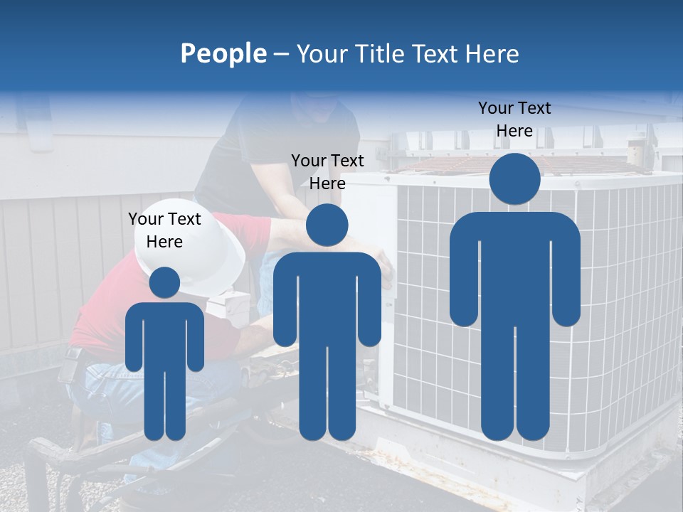 Two Workers On The Roof Of A Building Working On The Air Conditioning Unit. PowerPoint Template