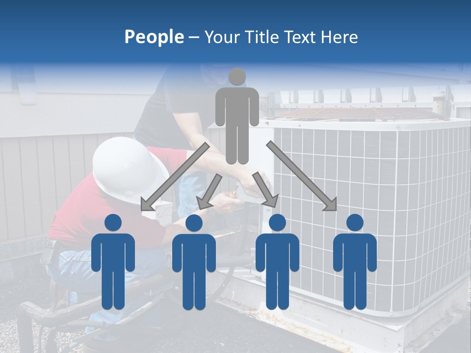 Two Workers On The Roof Of A Building Working On The Air Conditioning Unit. PowerPoint Template