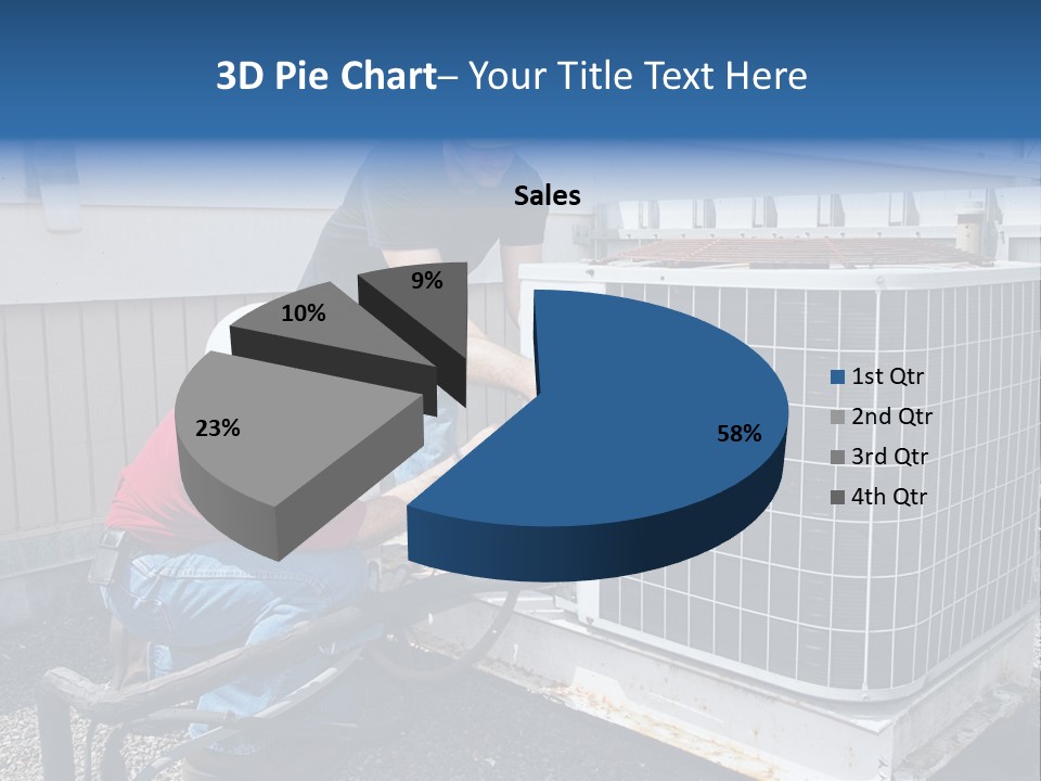 Two Workers On The Roof Of A Building Working On The Air Conditioning Unit. PowerPoint Template