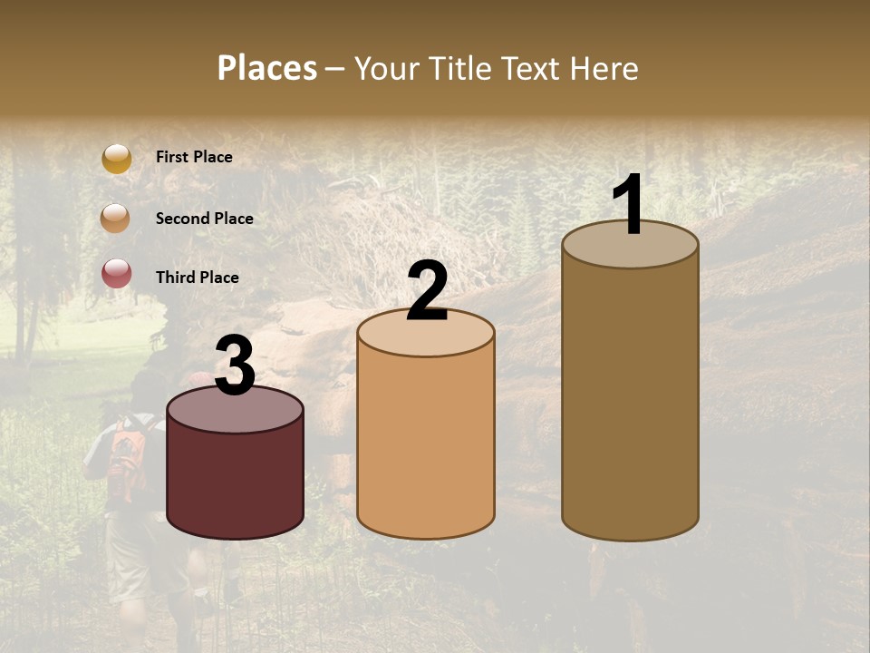 Men Hiking Along Fallen Redwood Tree In Sequoia National Park PowerPoint Template