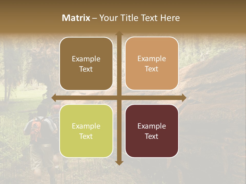 Men Hiking Along Fallen Redwood Tree In Sequoia National Park PowerPoint Template