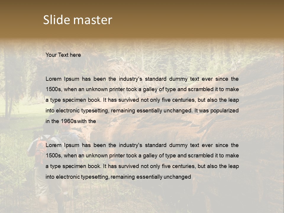 Men Hiking Along Fallen Redwood Tree In Sequoia National Park PowerPoint Template
