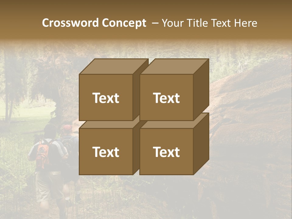 Men Hiking Along Fallen Redwood Tree In Sequoia National Park PowerPoint Template