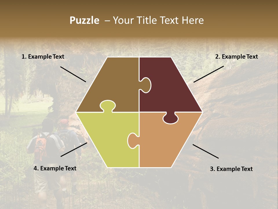 Men Hiking Along Fallen Redwood Tree In Sequoia National Park PowerPoint Template