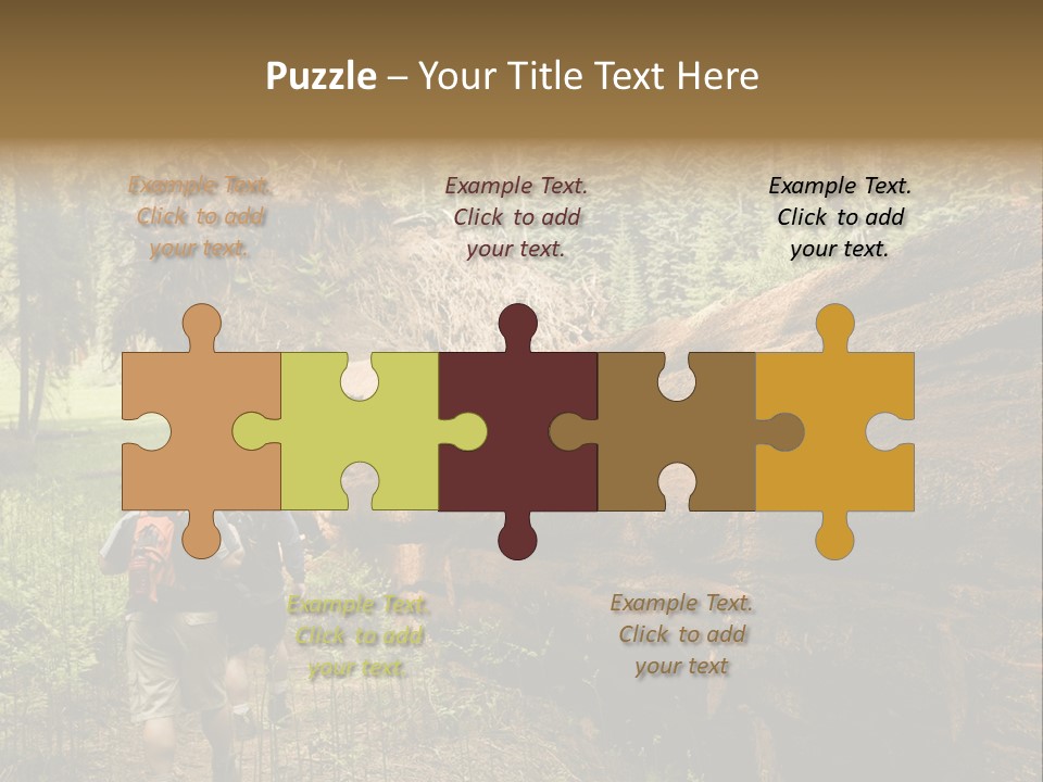 Men Hiking Along Fallen Redwood Tree In Sequoia National Park PowerPoint Template