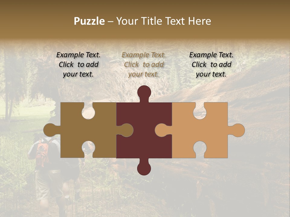 Men Hiking Along Fallen Redwood Tree In Sequoia National Park PowerPoint Template