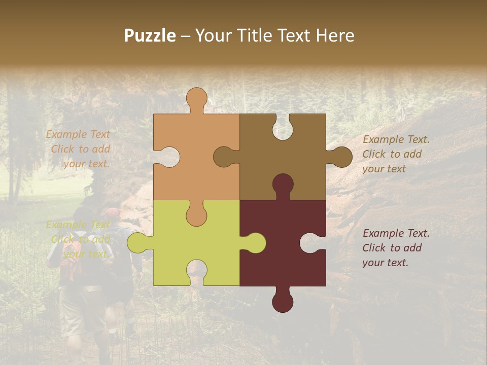 Men Hiking Along Fallen Redwood Tree In Sequoia National Park PowerPoint Template