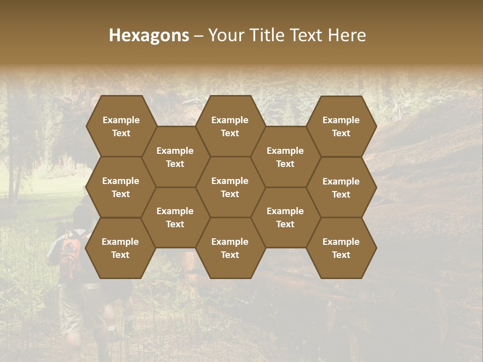 Men Hiking Along Fallen Redwood Tree In Sequoia National Park PowerPoint Template