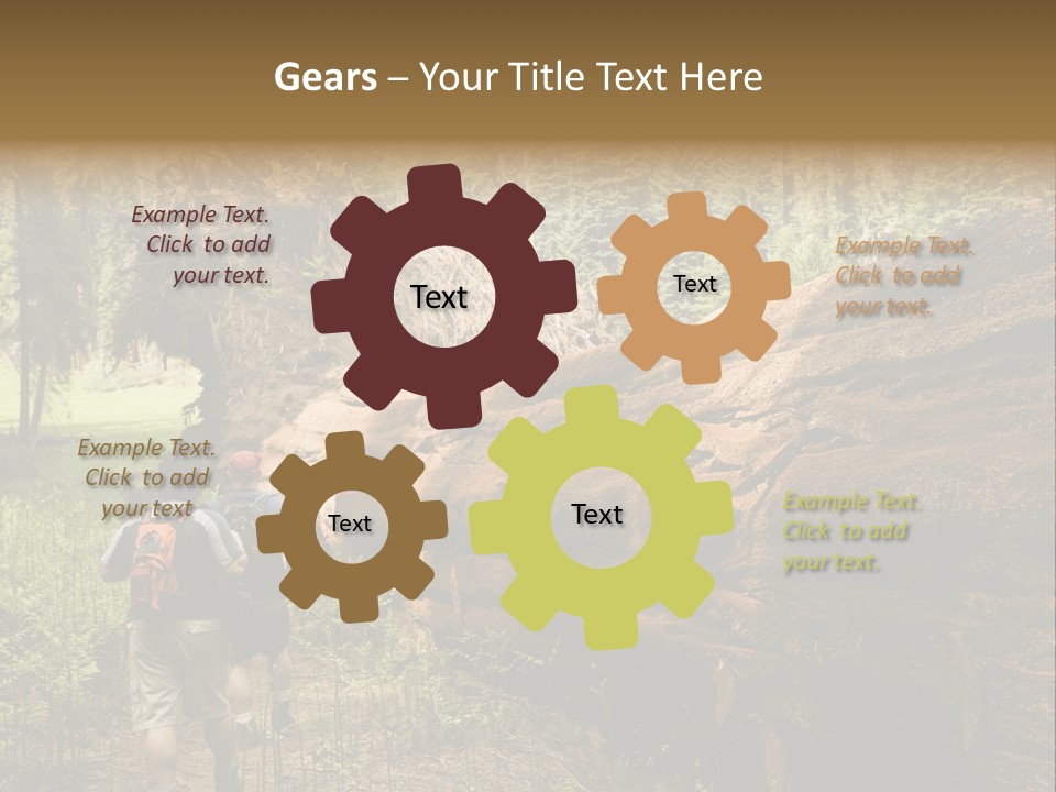 Men Hiking Along Fallen Redwood Tree In Sequoia National Park PowerPoint Template