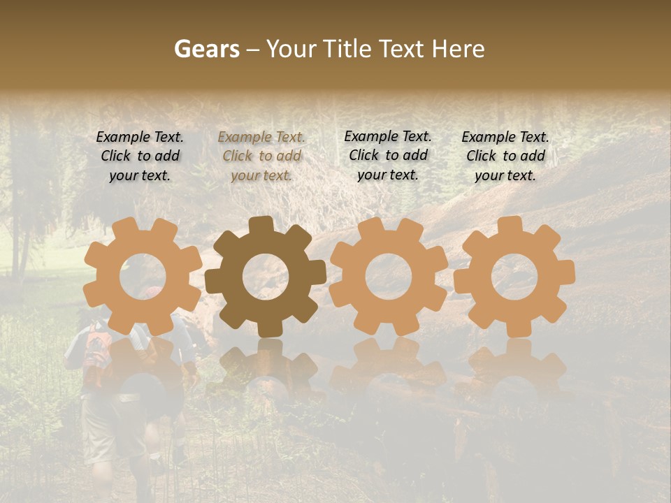 Men Hiking Along Fallen Redwood Tree In Sequoia National Park PowerPoint Template