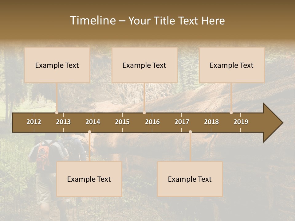 Men Hiking Along Fallen Redwood Tree In Sequoia National Park PowerPoint Template
