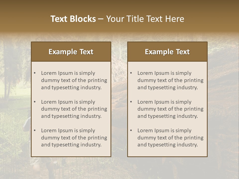 Men Hiking Along Fallen Redwood Tree In Sequoia National Park PowerPoint Template