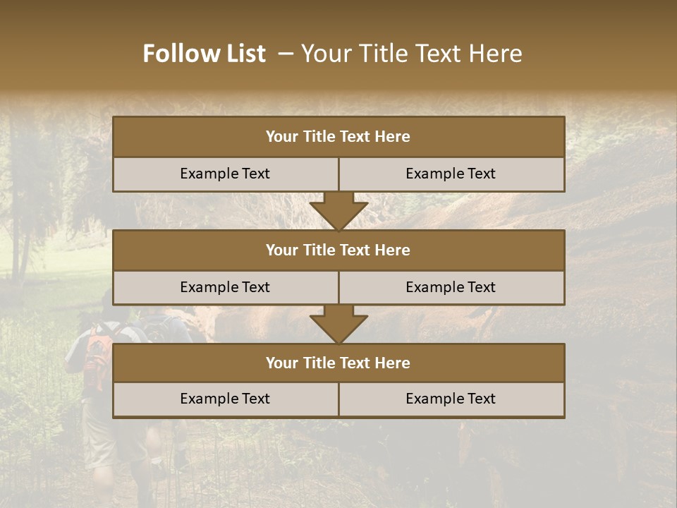 Men Hiking Along Fallen Redwood Tree In Sequoia National Park PowerPoint Template