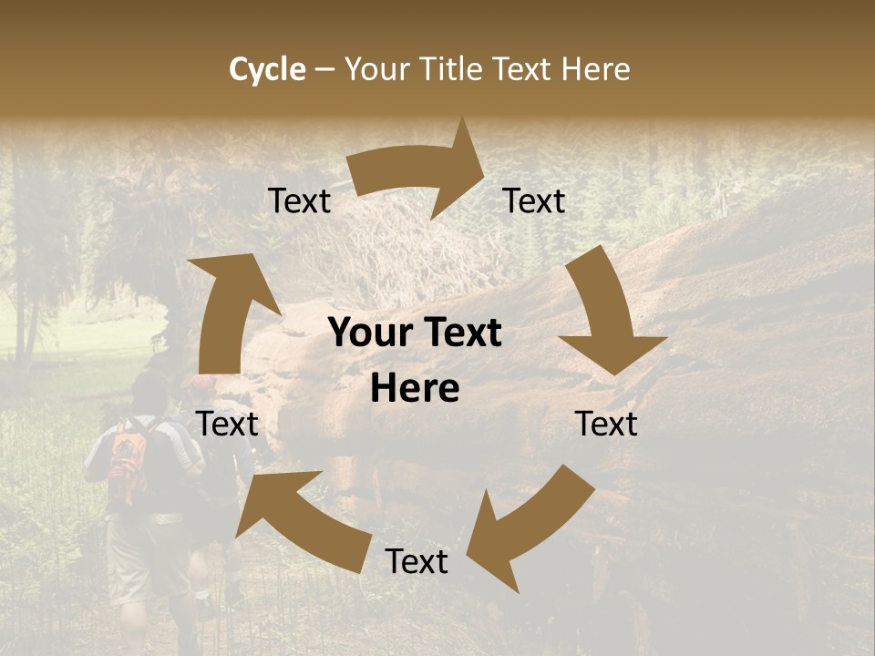 Men Hiking Along Fallen Redwood Tree In Sequoia National Park PowerPoint Template