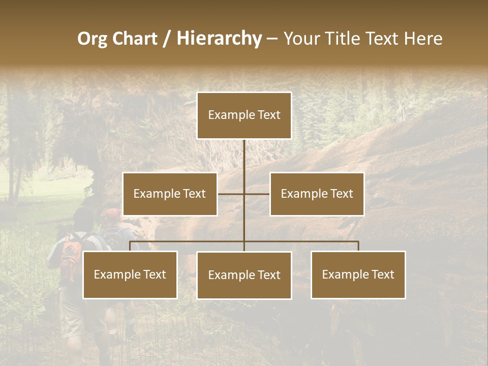 Men Hiking Along Fallen Redwood Tree In Sequoia National Park PowerPoint Template