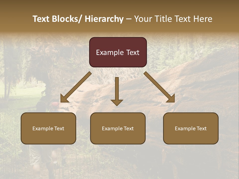 Men Hiking Along Fallen Redwood Tree In Sequoia National Park PowerPoint Template