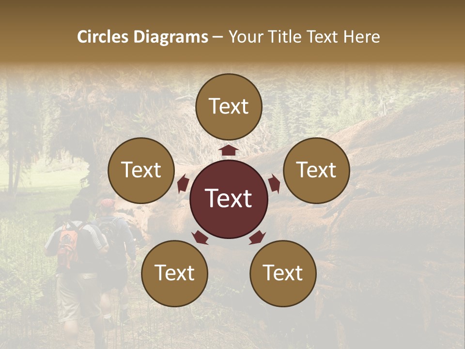 Men Hiking Along Fallen Redwood Tree In Sequoia National Park PowerPoint Template