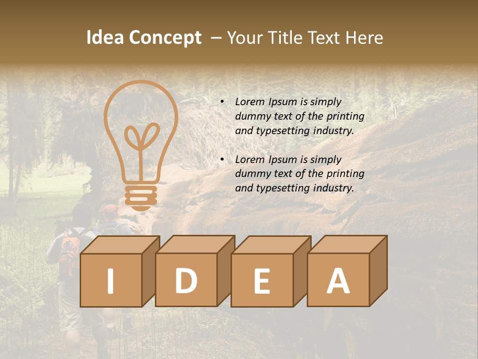 Men Hiking Along Fallen Redwood Tree In Sequoia National Park PowerPoint Template