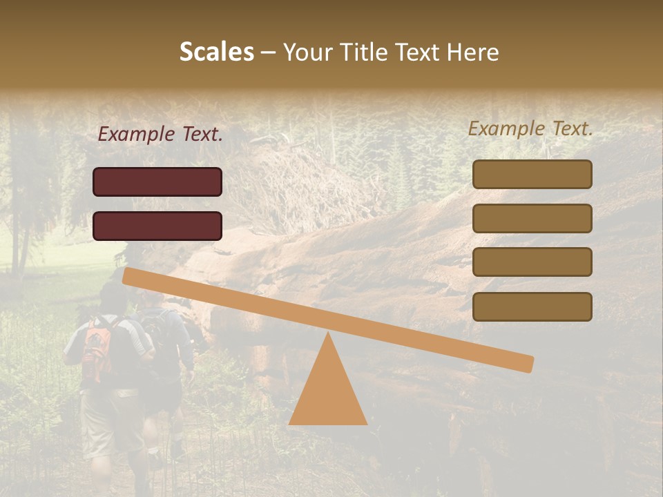 Men Hiking Along Fallen Redwood Tree In Sequoia National Park PowerPoint Template