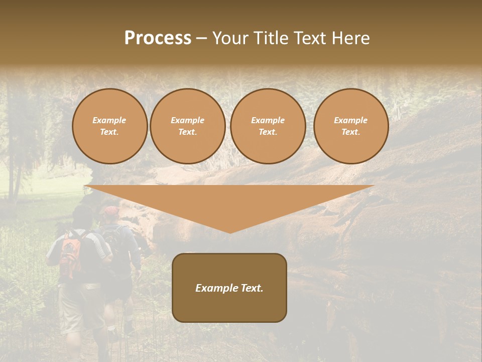 Men Hiking Along Fallen Redwood Tree In Sequoia National Park PowerPoint Template