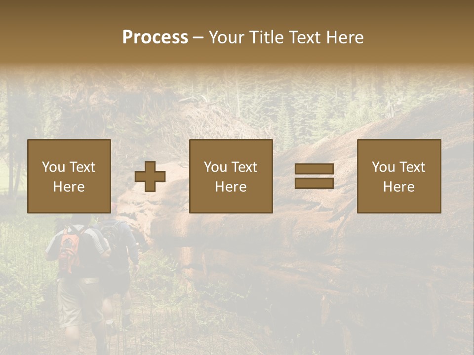 Men Hiking Along Fallen Redwood Tree In Sequoia National Park PowerPoint Template