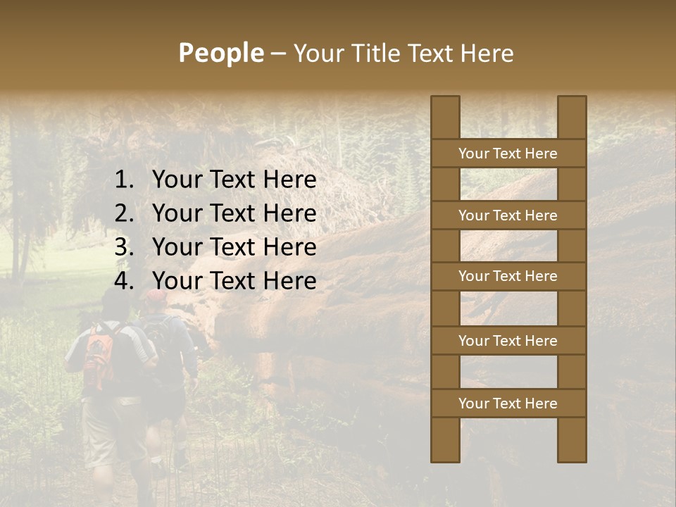 Men Hiking Along Fallen Redwood Tree In Sequoia National Park PowerPoint Template