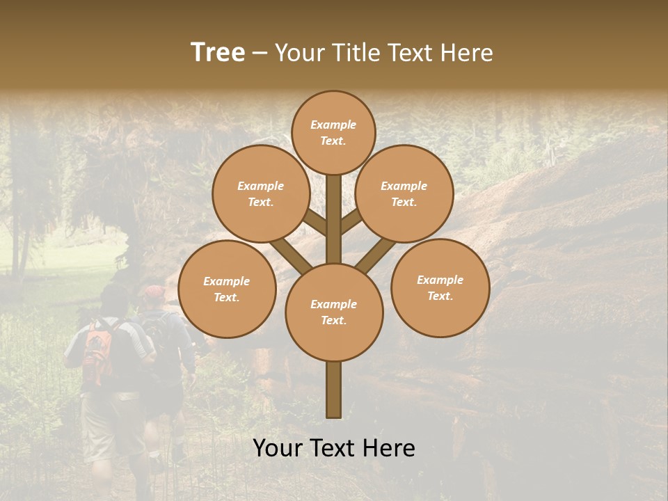 Men Hiking Along Fallen Redwood Tree In Sequoia National Park PowerPoint Template