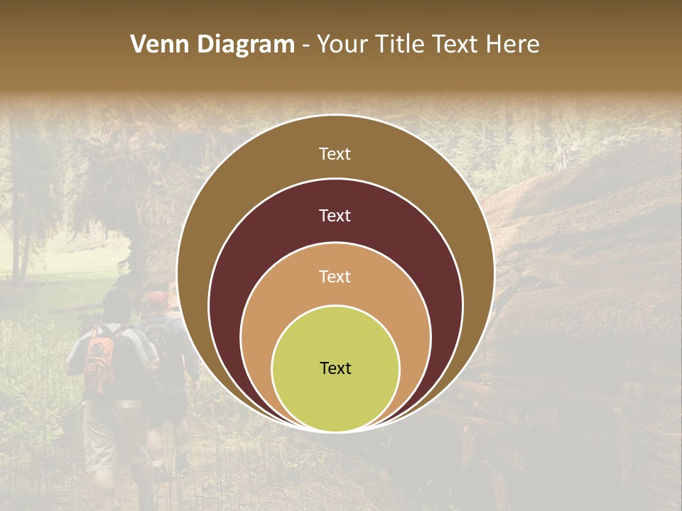 Men Hiking Along Fallen Redwood Tree In Sequoia National Park PowerPoint Template