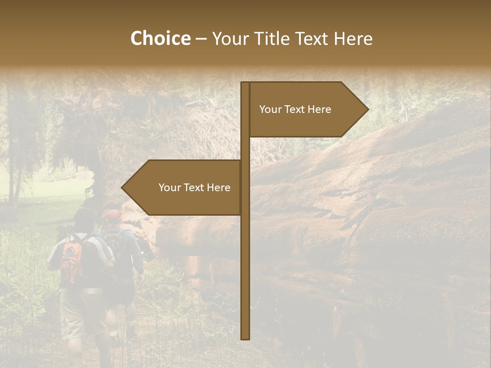Men Hiking Along Fallen Redwood Tree In Sequoia National Park PowerPoint Template