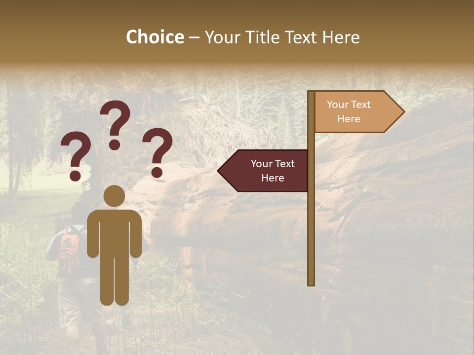 Men Hiking Along Fallen Redwood Tree In Sequoia National Park PowerPoint Template