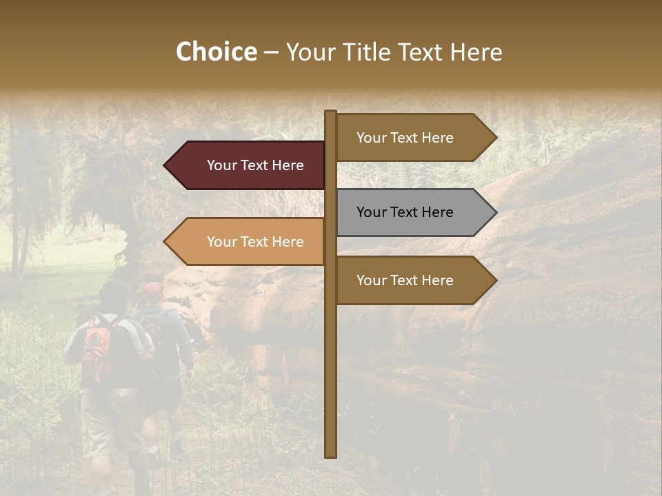 Men Hiking Along Fallen Redwood Tree In Sequoia National Park PowerPoint Template