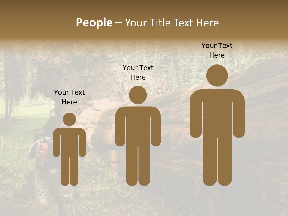 Men Hiking Along Fallen Redwood Tree In Sequoia National Park PowerPoint Template
