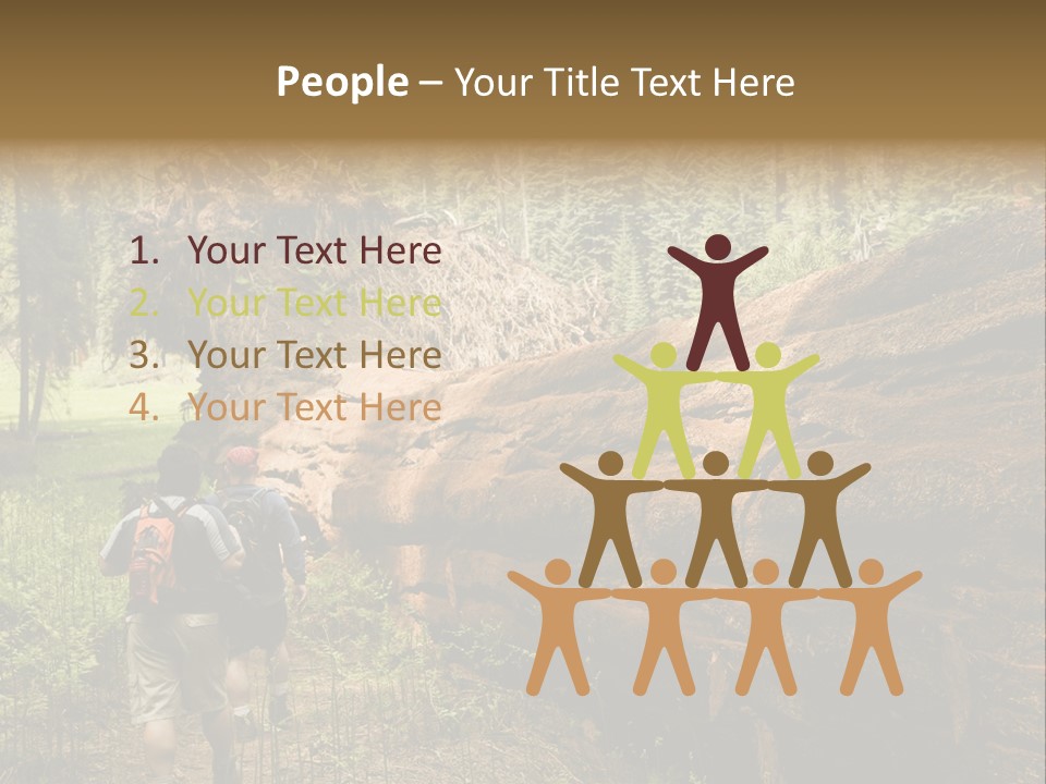 Men Hiking Along Fallen Redwood Tree In Sequoia National Park PowerPoint Template