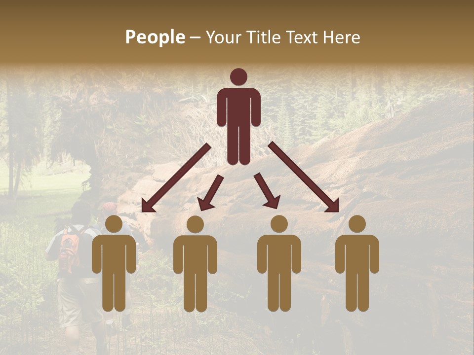 Men Hiking Along Fallen Redwood Tree In Sequoia National Park PowerPoint Template