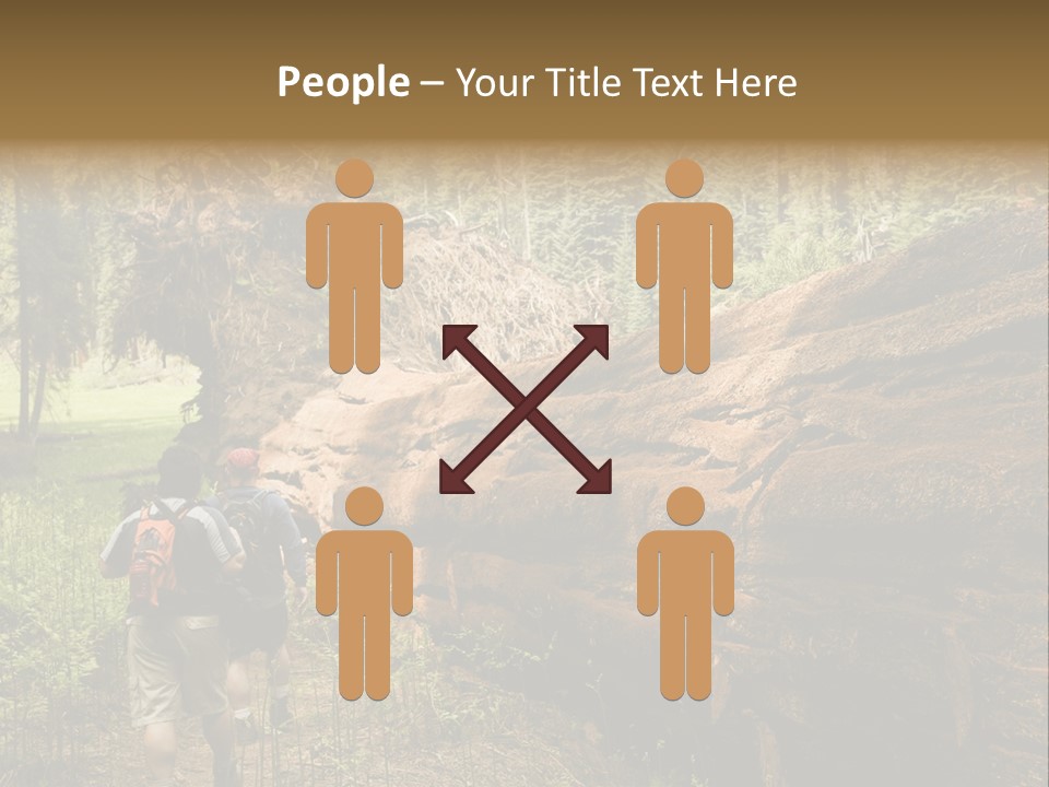 Men Hiking Along Fallen Redwood Tree In Sequoia National Park PowerPoint Template