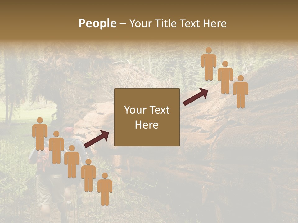 Men Hiking Along Fallen Redwood Tree In Sequoia National Park PowerPoint Template