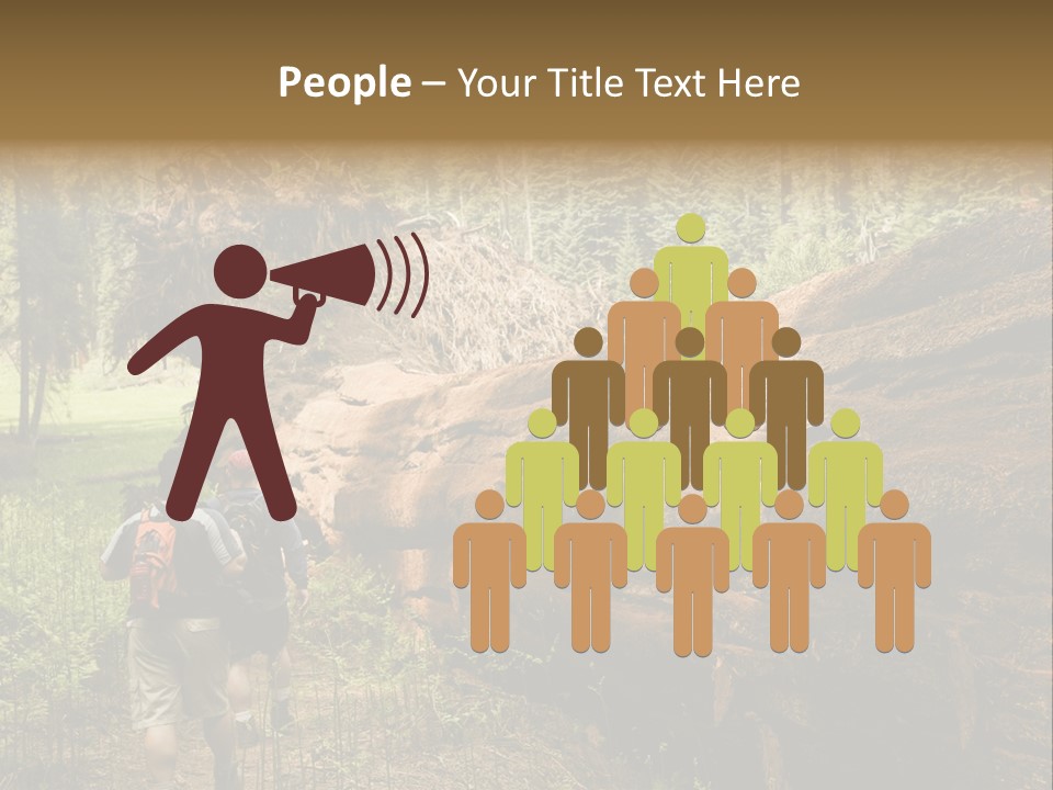 Men Hiking Along Fallen Redwood Tree In Sequoia National Park PowerPoint Template