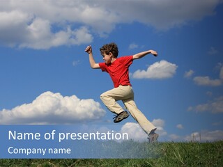 Boy Running On Green Meadow PowerPoint Template