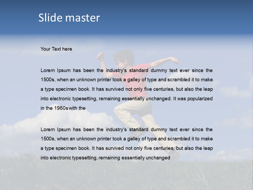 Boy Running On Green Meadow PowerPoint Template