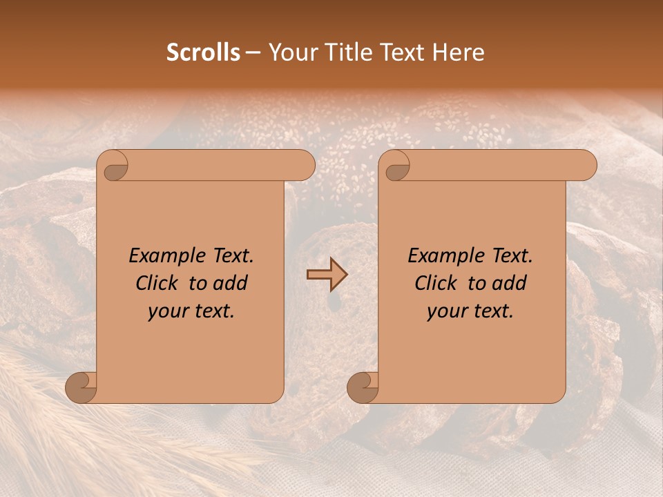 Sliced Country-Styled Brown Bread Baton And Rye Spikes On The Canvas Tablecloth With Bread Loafs Assortment PowerPoint Template