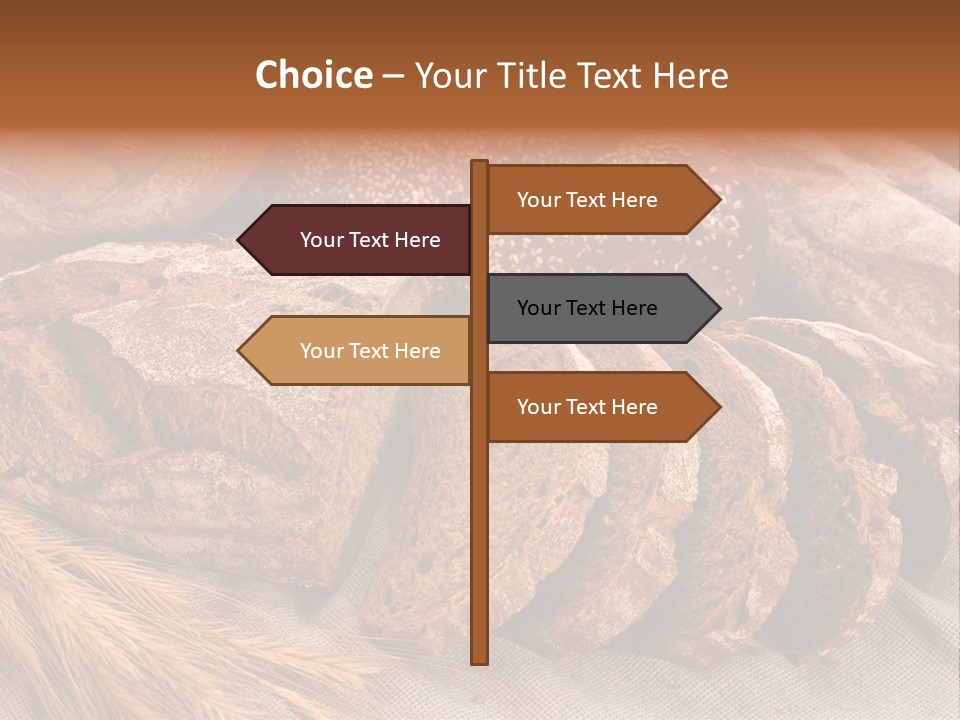 Sliced Country-Styled Brown Bread Baton And Rye Spikes On The Canvas Tablecloth With Bread Loafs Assortment PowerPoint Template